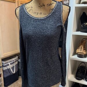 INC International Concepts Dark Gray Cold Shoulder Top